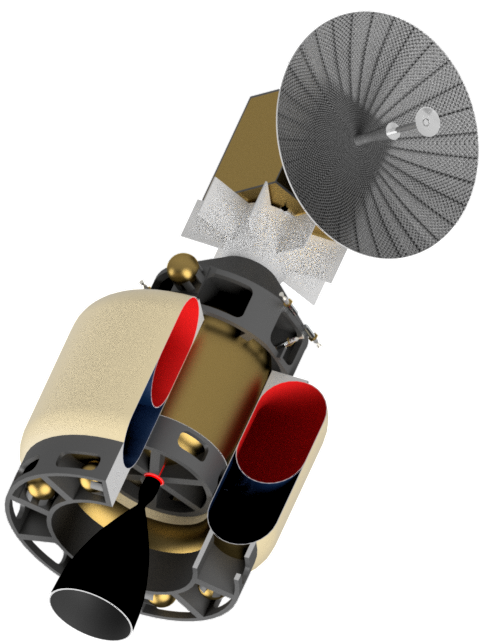Encelascope transfer stage integrated with the spacecraft