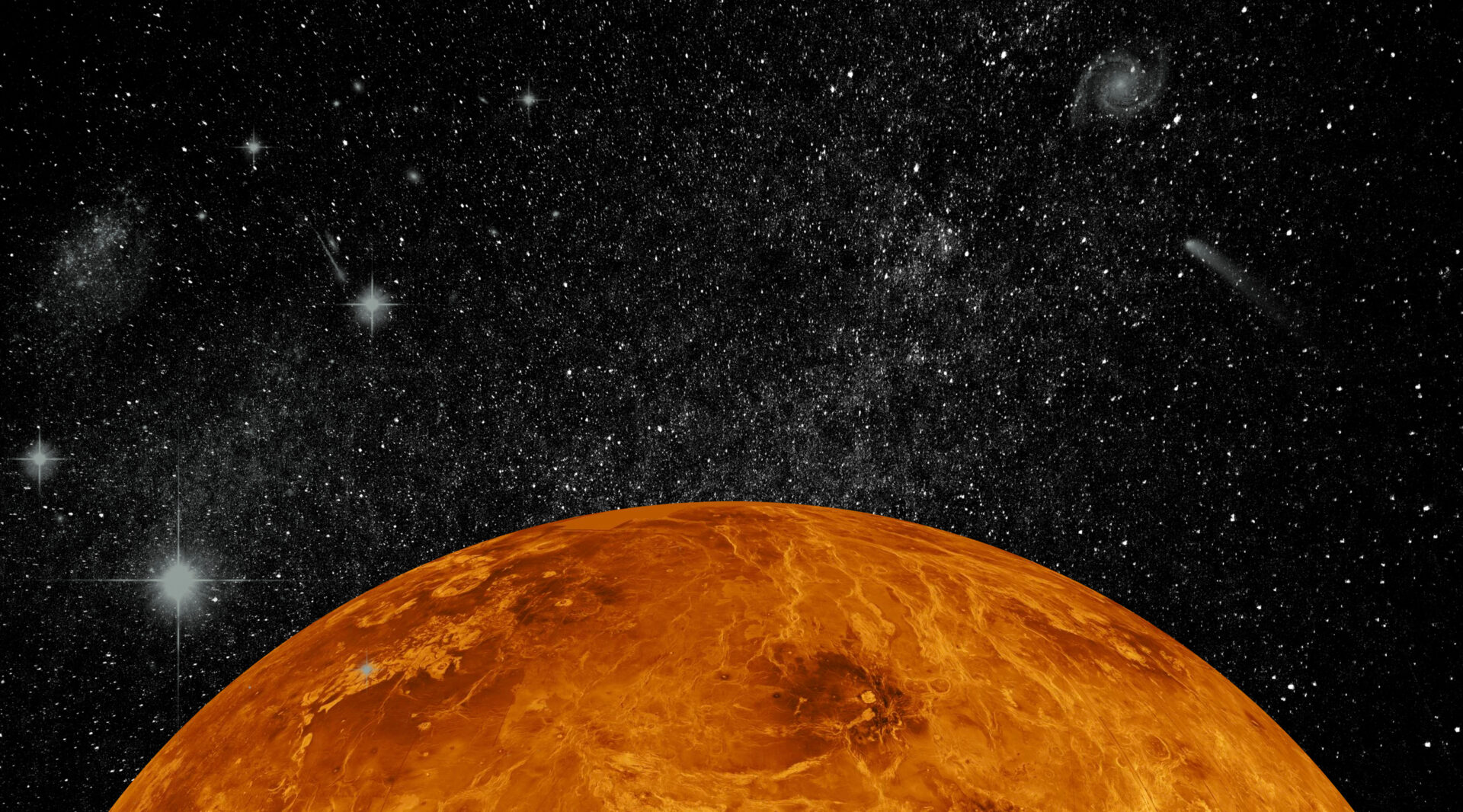 Futuristic view of venus planet rising with cosmos background of